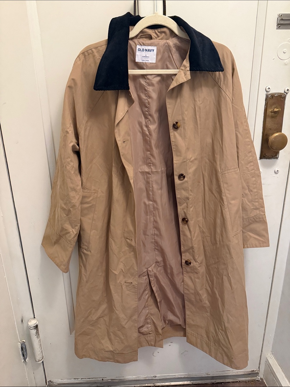 Old Navy Tan Trench Coat with Black Collar